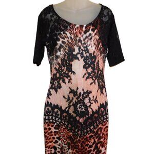 VENUS Sexy Leopard Lace Dress Stretch BodyCon Sheer Sleeve‎ sz M